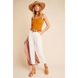 NWT!! ANTHROPOLOGIE Scout Tapered Slim Pants Natural Off White Pockets Size 32